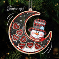 Grandma Snowman On Moon Personalized Shaker Ornament, Christmas Gift For Grandma & Grandchildren