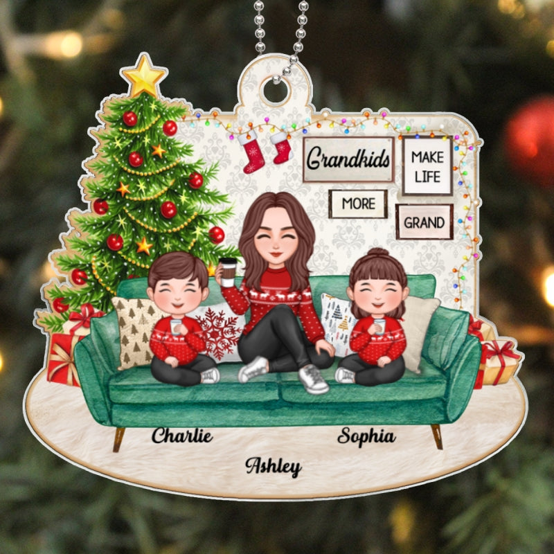 Grandma Sitting With Grandkids On Sofa Personalized Acrylic Ornament