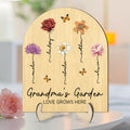 Grandma's Garden Beautiful Birth Month Flowers Dome Shaped Personalized Wooden Plaque